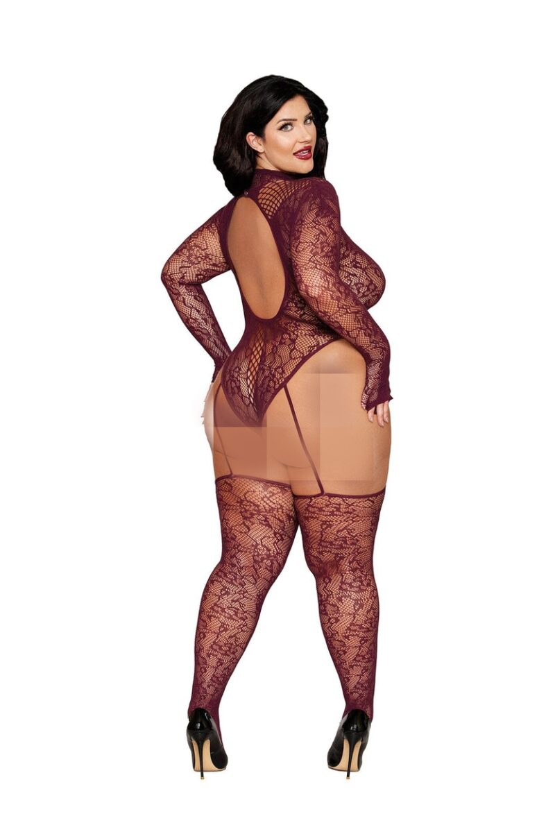 Knitted lace teddy body stocking