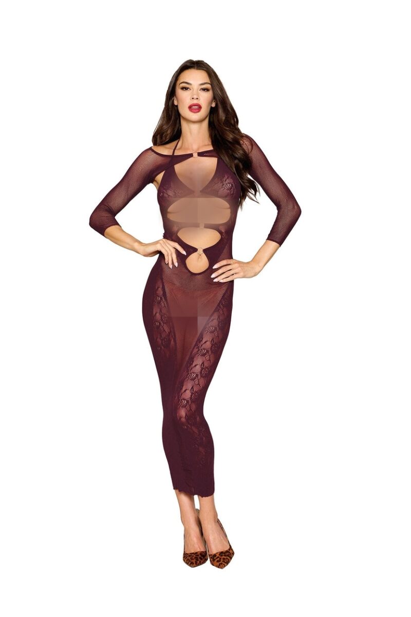 Knitted bodystocking long gown with shrug set