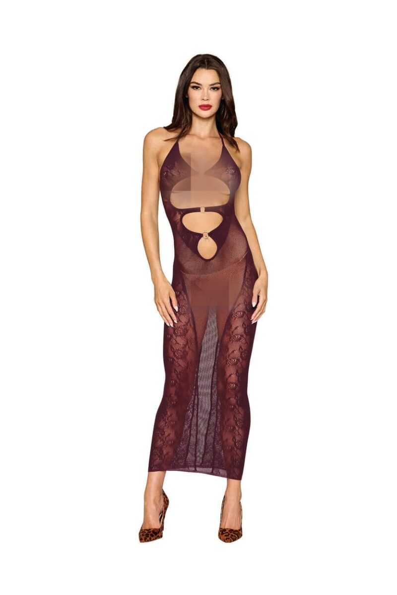 Knitted bodystocking long gown with shrug set