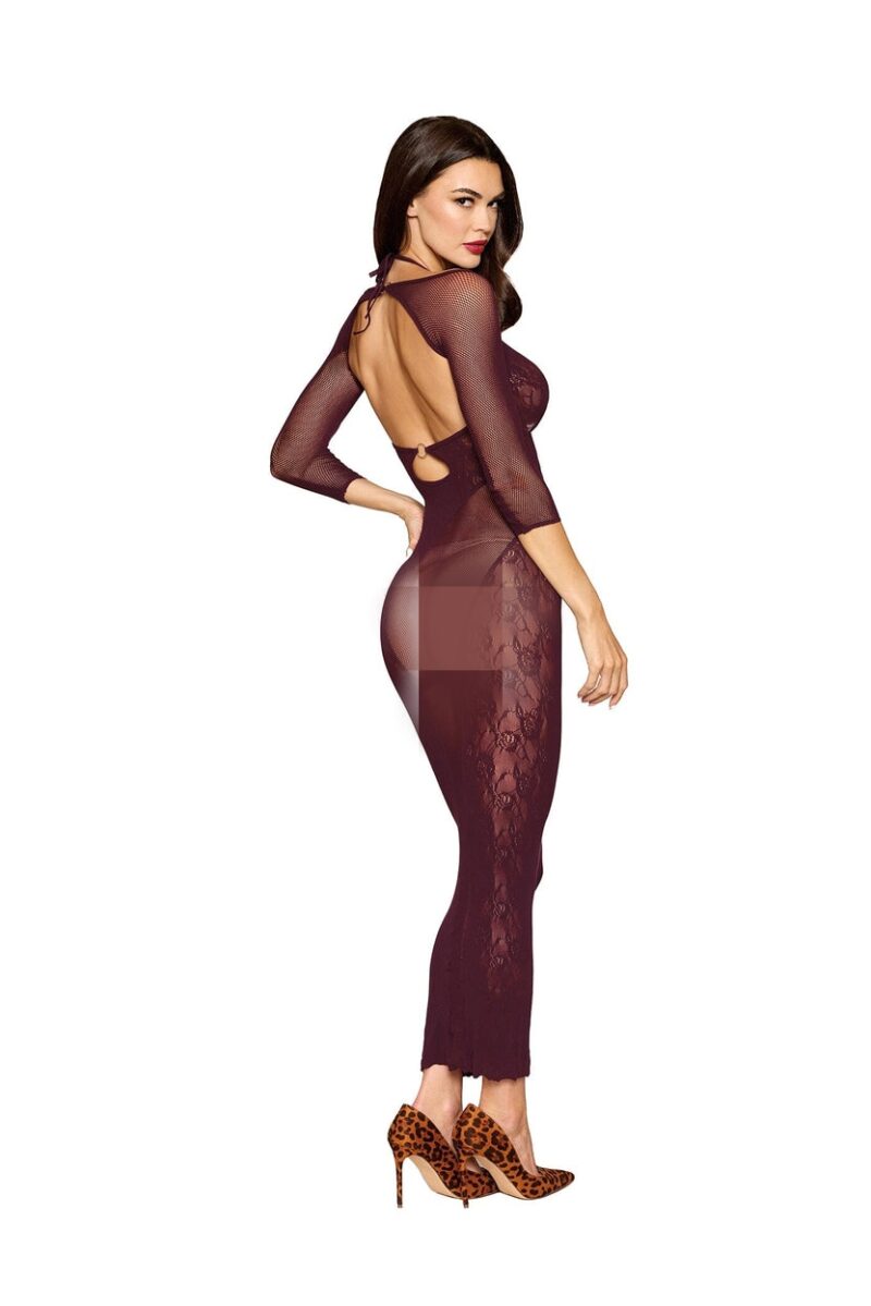 Knitted bodystocking long gown with shrug set